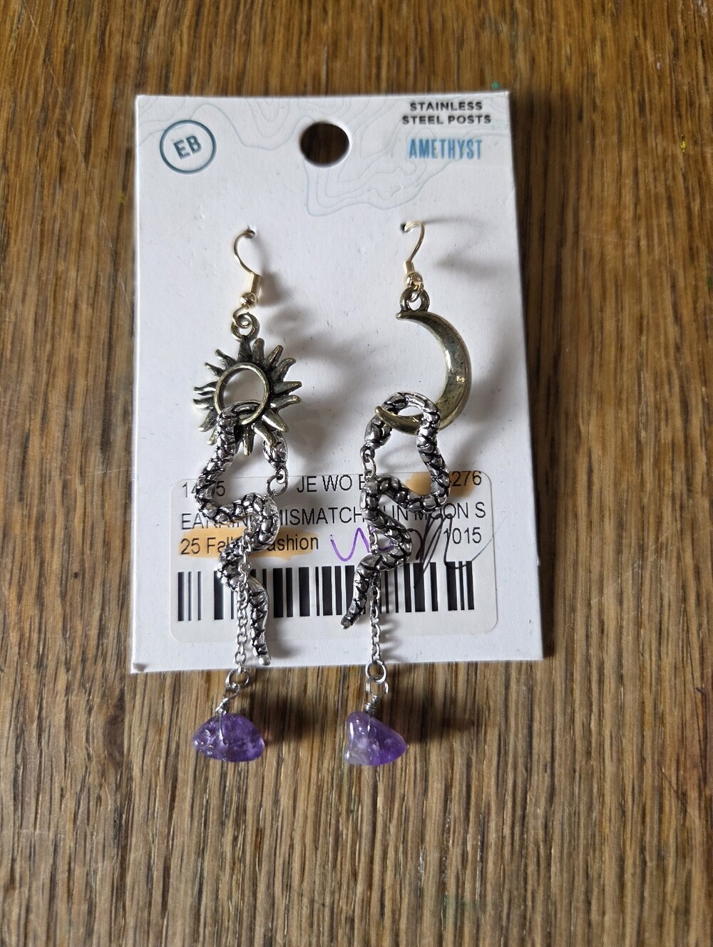 Earthbound Earrings Snake Amethyst Sun Moon Bohemian Boho